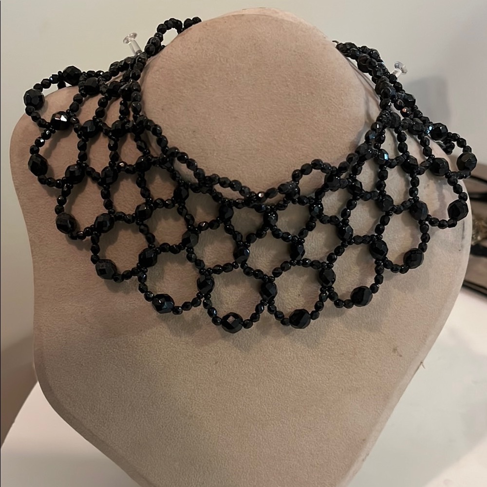 Elegant Black Onyx Faceted Beaded choker Edwardian style